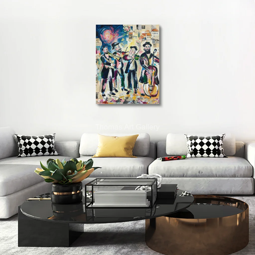 Expressionist Jewish Musicians Canvas Art HD Print Colorful Klezmer Band Judaica Painting Modern Art Decor for Music Room Studio