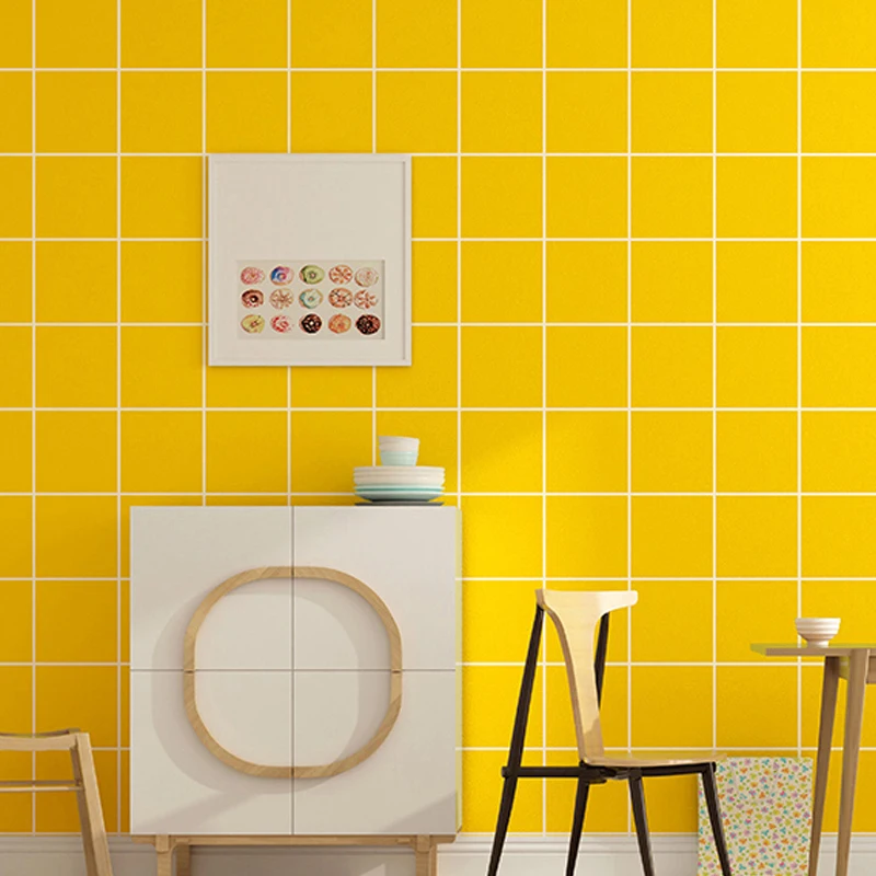 

Thicken Plaid Wallpaper Self-adhesive Waterproof Decor Wall Sticker Yellow Red White Live Room Bathroom Renovation Contact Paper