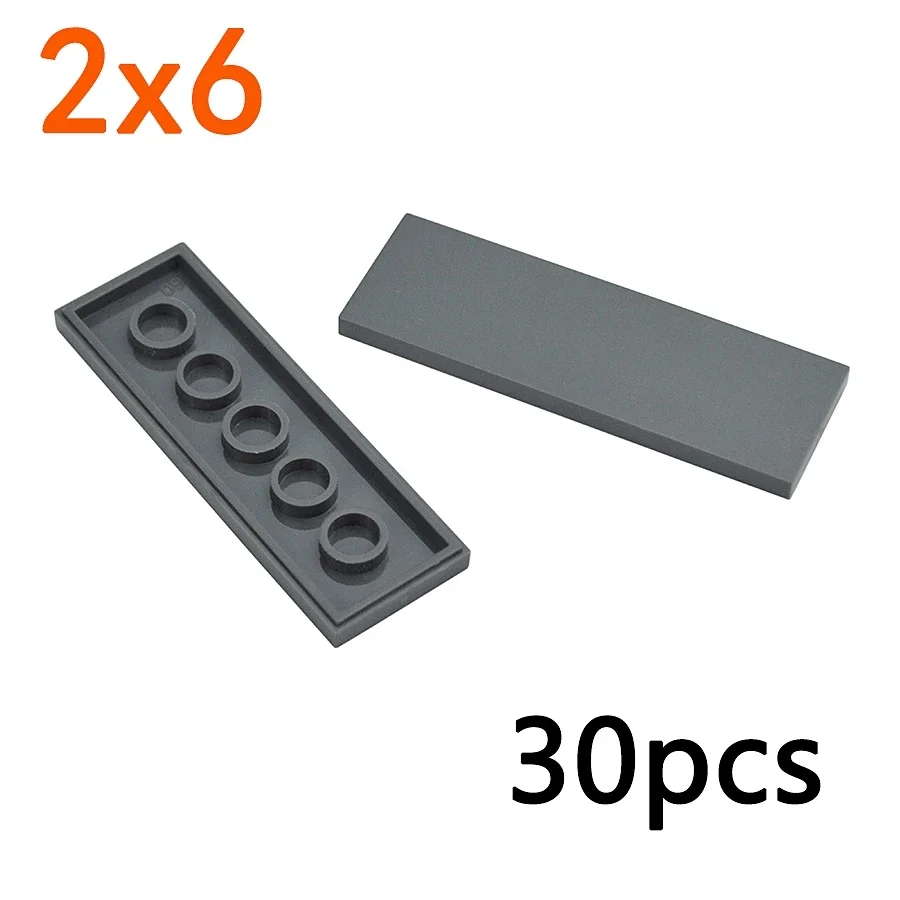 30Pcs DIY Smooth Building Blocks Ceramic Flat Tile 2x6 Compatible 69729 Bricks Figures Educational Creative Size Kid Toys