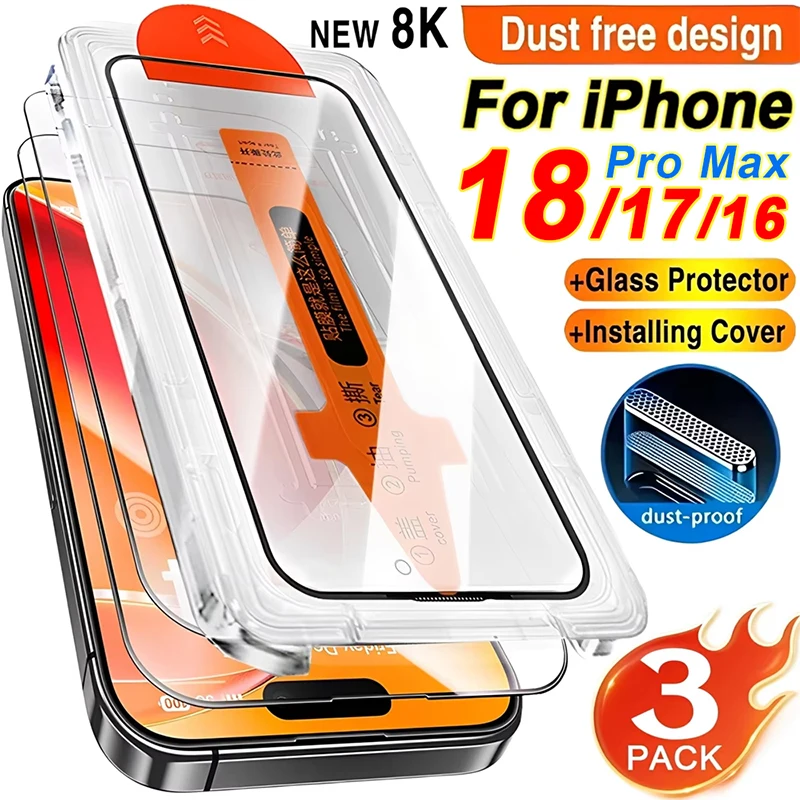 Staubfreier, einfach zu installierender Displayschutz für iPhone 16 17 18 Pro Max/18PM/17 Air 16 Plus, HD-gehärtetes Glas, kratzfeste Folie – Detail 3