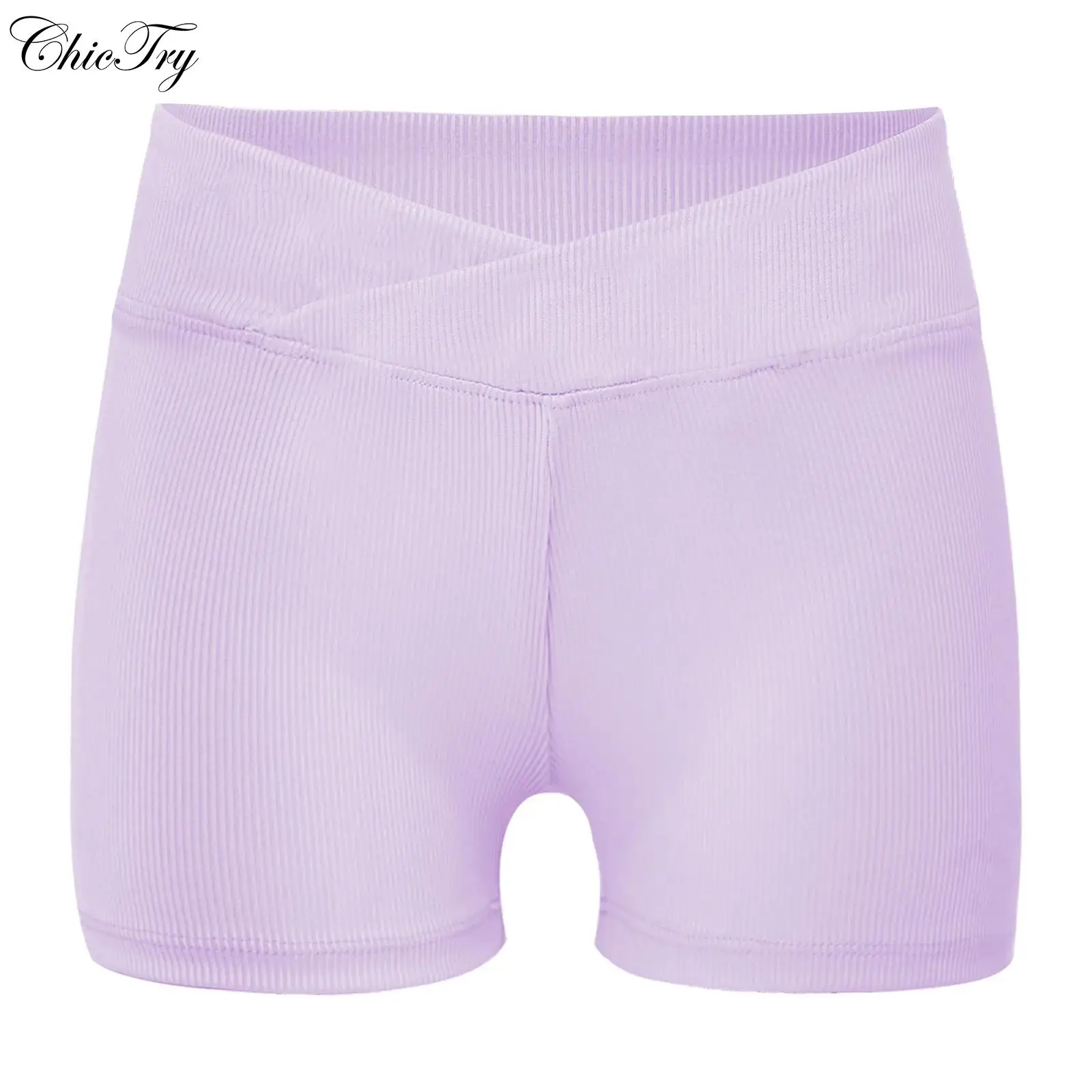 Kids Girls Ballet Dance Shorts V-Front Elastic Waistband Ribbed Boxer Shorts Bottoms for Sports Gymnastics Workout Running Yoga