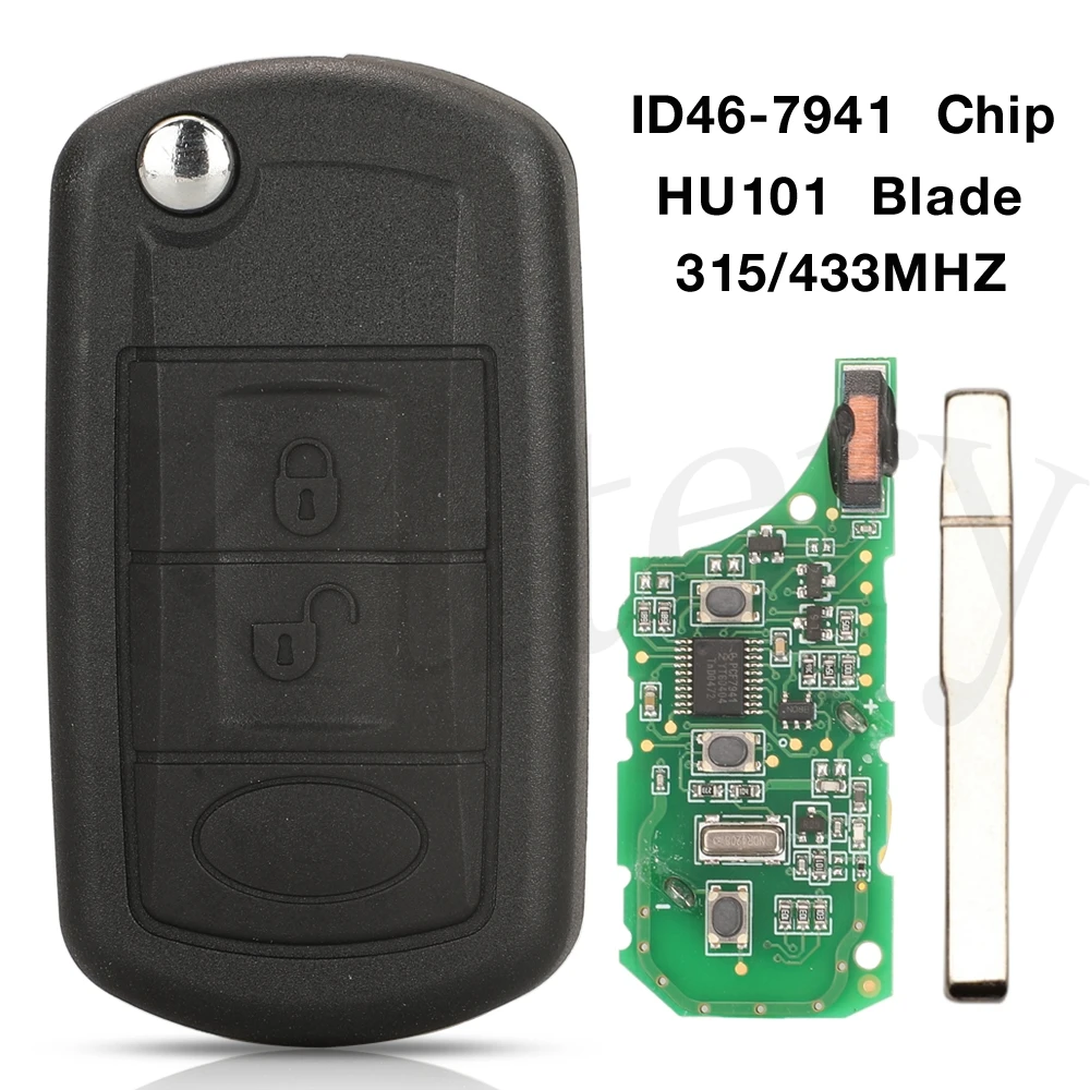 jingyuqin 315/433MHz ID46 PCF7941 Chip Uncut Key Blade Flip Folding Remote Car Key For Land Rover Range Rover Discovery 3 Fob