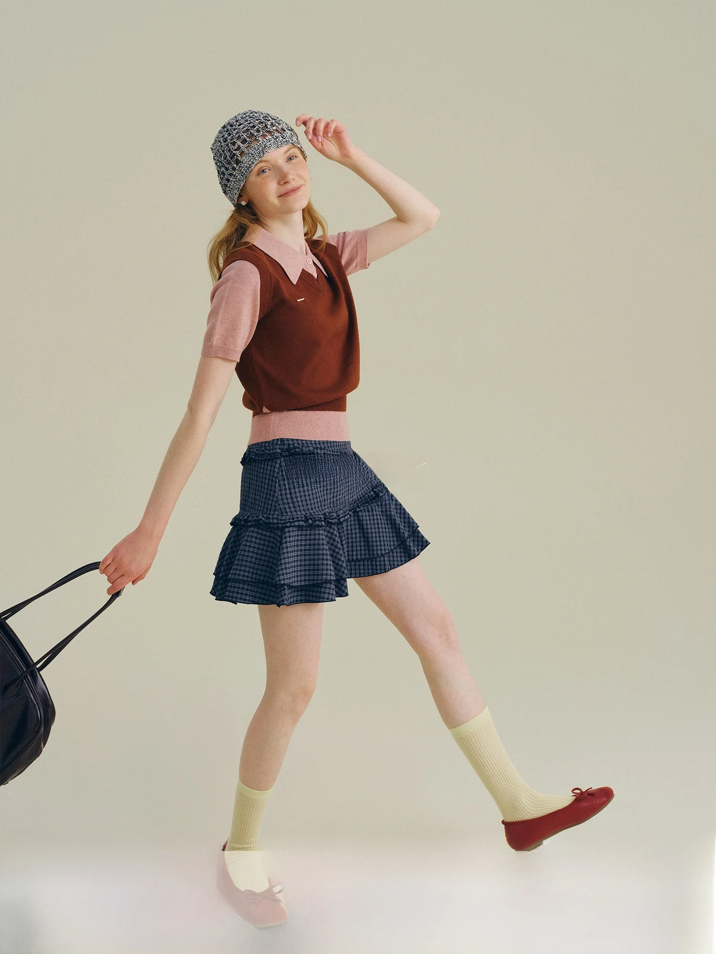 

Rina Berry Plaid Skirt High Waist Midi Design Versatile k Blue Cake Skirt Casual Sle Inner Lined Loose Fit Zipper C...