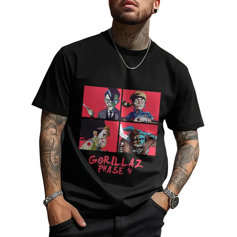 Gorillaz Virtual Rock Band Graphic T‑shirt Unisex Vintage Y2K Tee Hip Hop Streetwear 0824 Casual Cotton Tops S-6XL Fan Gift
