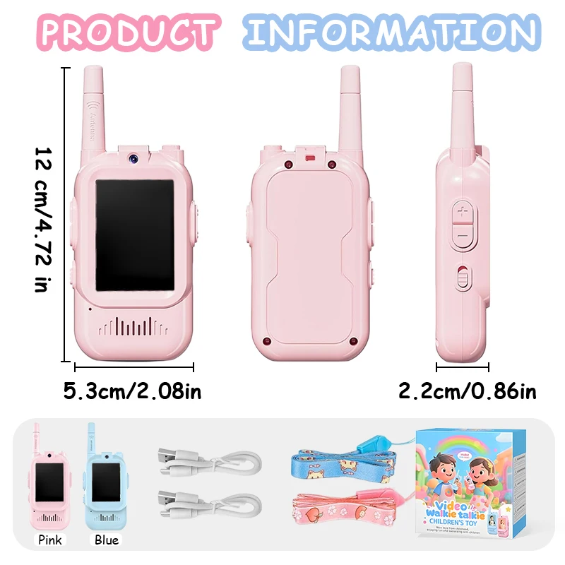 Video Walkie Talkies voor Kinderen, 2-pack, Oplaadbare Intercom Walkie-talkie, Schattig 2 Inch Scherm, Eén-Knops Oproep, Kinder Video Intercom