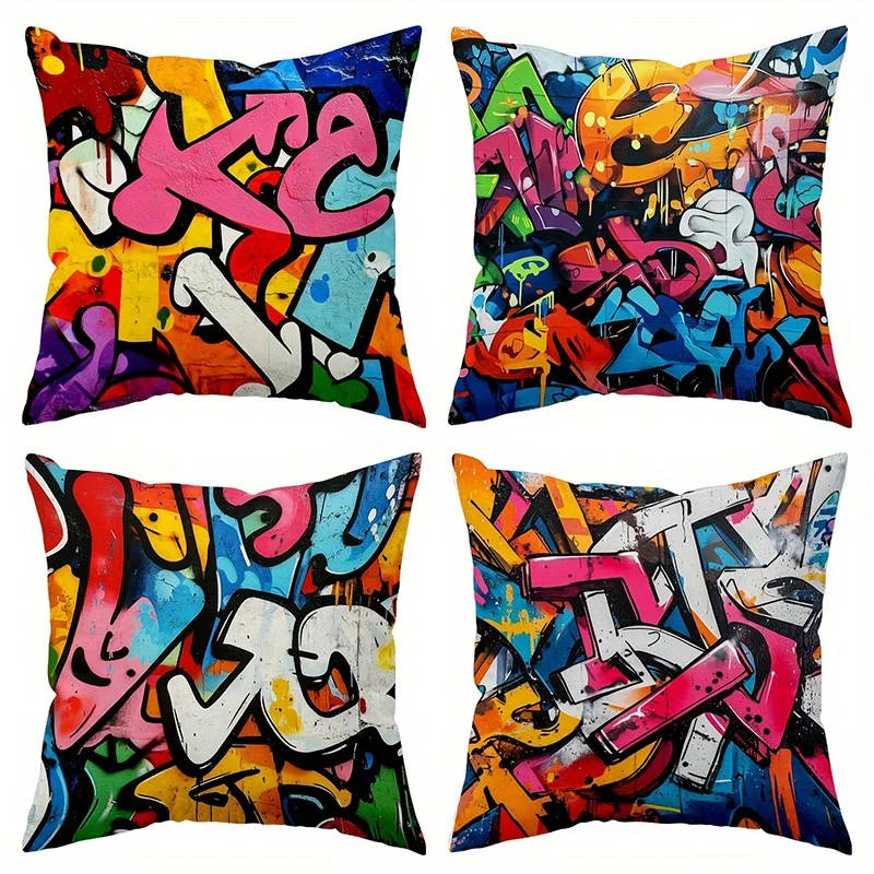 Fundas de almohada con estampado de grafiti colorido para decoración del hogar, funda de cojín con patrón, adecuada para sofá