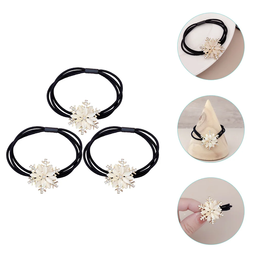 

3pcs Elastic Snowflake Hair Ties Rhinestones Hairbands Ponytail Holders Medium Thick Hair Women Girls Accessories for Outfit