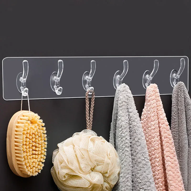 

3/6 Hooks Transparent Holder Rack Bathroom Towel Sponge Storage Hanger Living Room Hat Clothes Seamless Hook Organiser