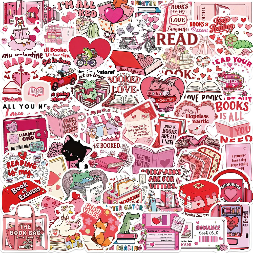 10/30/50 Stück süße rosa Valentinstag Bookish Aufkleber Cartoon kreative Aufkleber DIY Gepäck Gitarre Telefon Laptop ästhetische Aufkleber