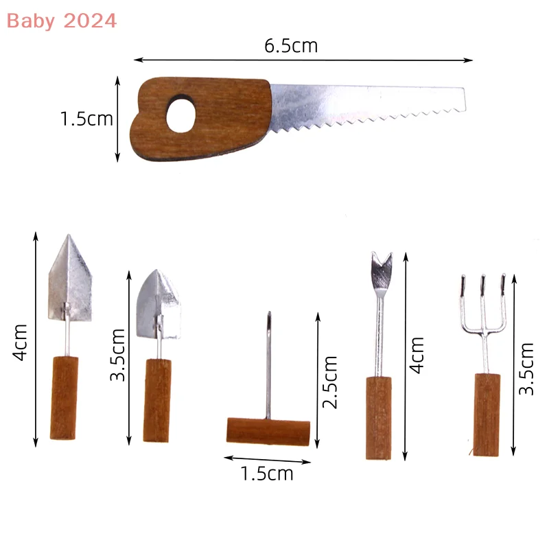 6 قطع 1:12 محاكاة البستنة أداة متعددة دمية مصغرة للأطفال ألعاب التنظيف مجموعة أدوات الزراعة