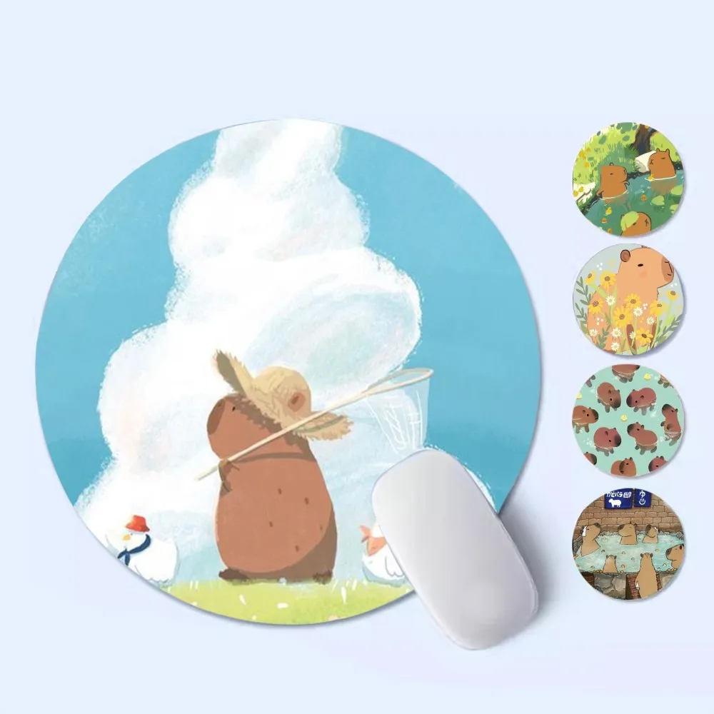 

Capybara Mousepad 20x20cm Round Desktop Desk Mat Kawaii Gaming Accessories Students Writing Pad Mouse Pad for PC Desk Pad