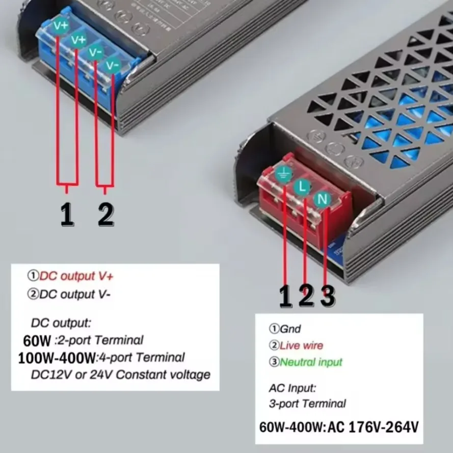 DC 12V 24V Switching Power Supply AC176-264V Mute Lighting Transformers 60W 100W 200W 300W 400W LED Light Driver Power Adapter