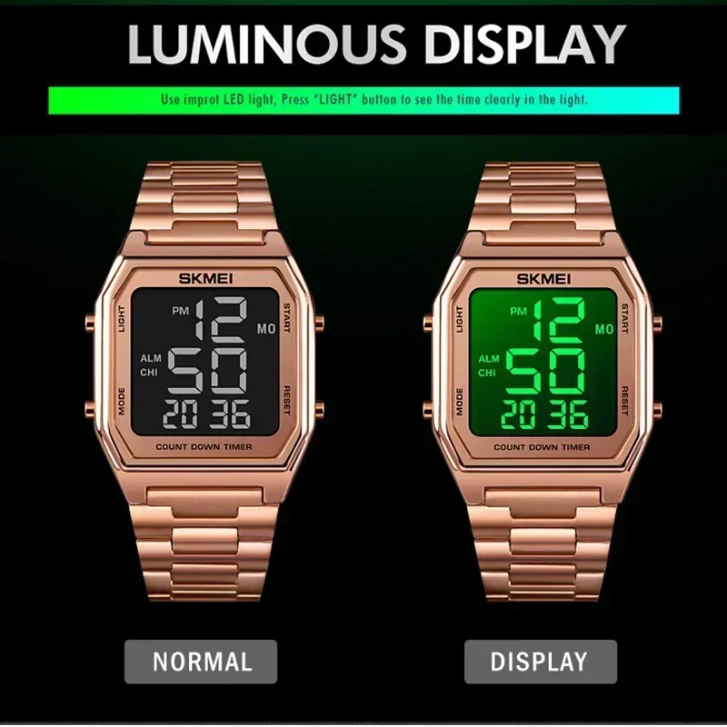 SSKMEI Waterproof Digital Watch LED Sport Clock Relogio Masculino  Electronic Men Watches Steel Strap Wristwatch 1735 1647