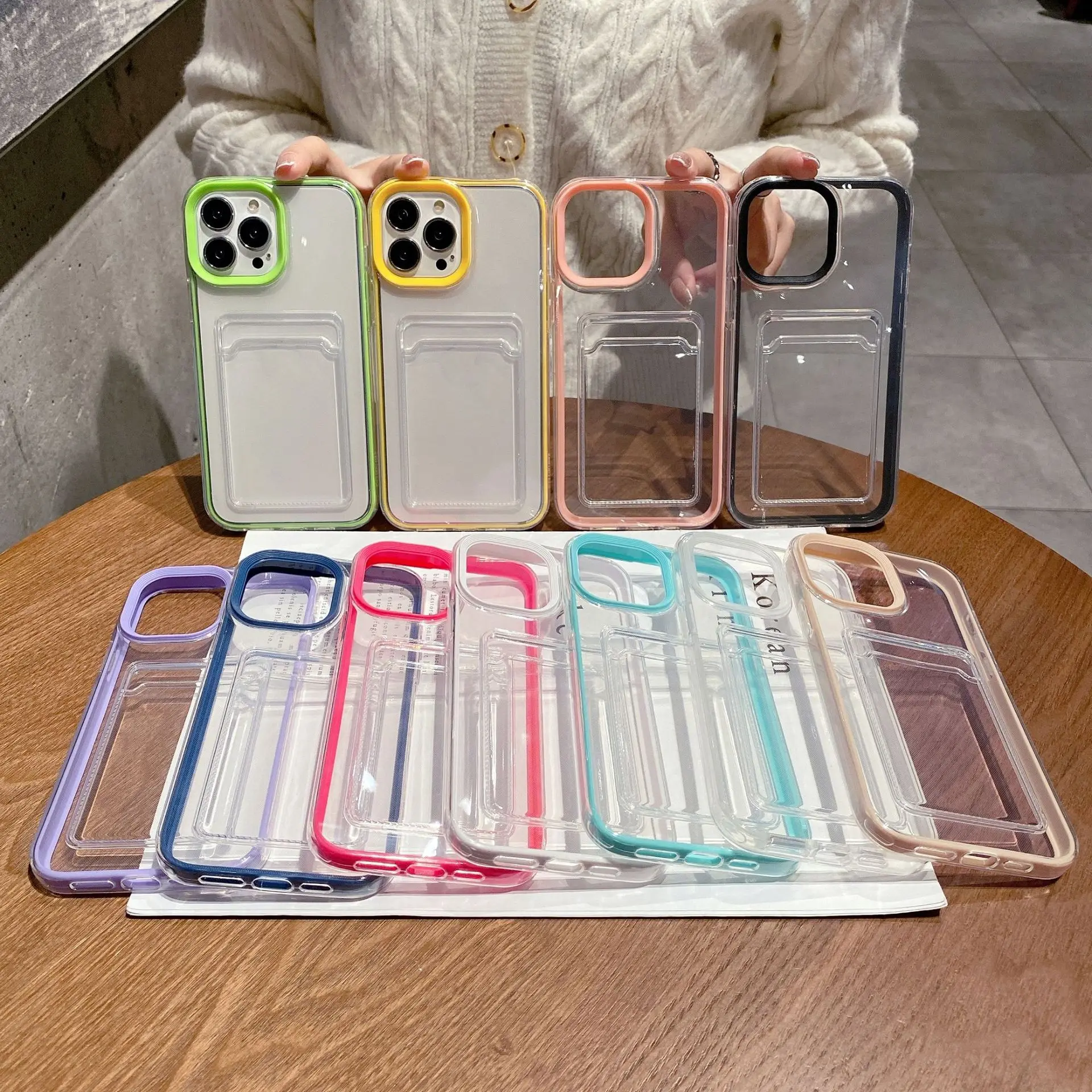 Transparent Card Bag Solid Border Phone Case For iphone 14 13 12 11 Pro Max X XR XSMAX 7 8 Plus SE TPU Case Cover New Products