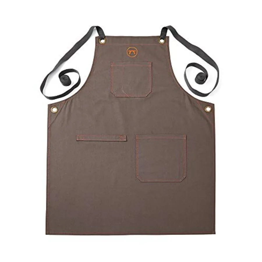 

Grill and Kitchen Apron, Cross Back Canvas Apron With Pockets, 27" x 30