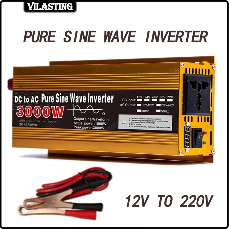 

Inverter 12v 220v Pure Sine Wave 1600W 2200W 3000W Transformer Convert Multi-function Socket Converter DC To AC Car Inverter