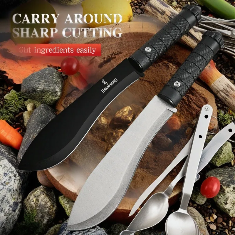 Outdoor Straight Knife Tactical Knife Multifunctional Knife Field Defense Knife Portable High Hardness Sharp Knife Survival Knif