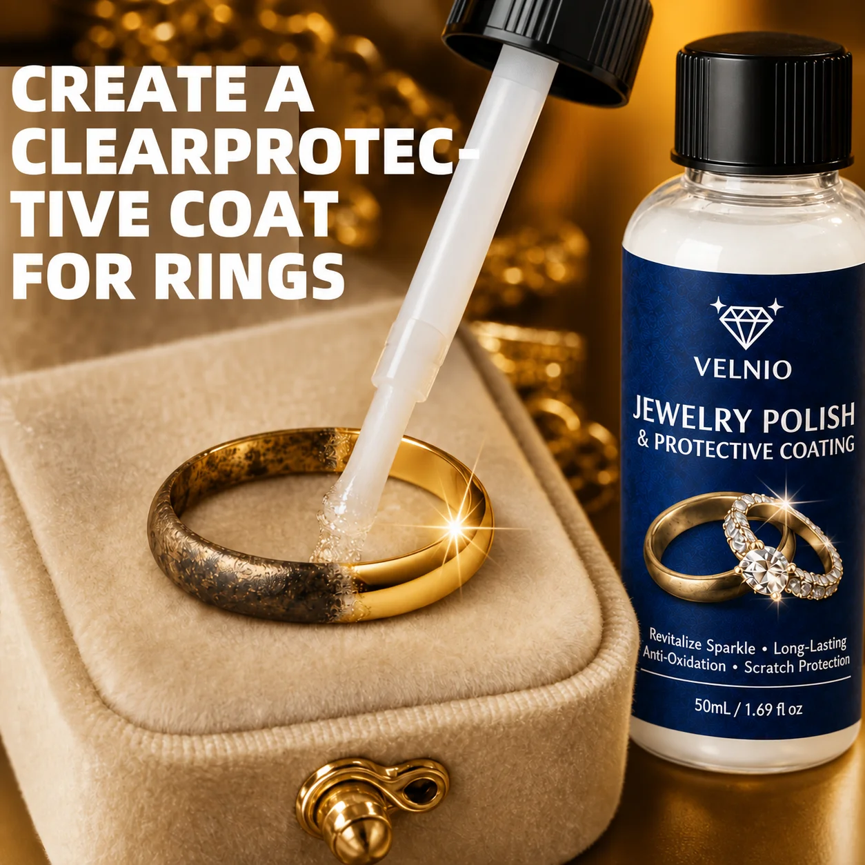 Jewelry Diamond Polish And Plating Protective Oil with Brush, Clear Shine Coating for Rings, Earrings, Necklaces, And Bracelets, Helps Reduce Tarnish, Oxidation, And Surface Scratches