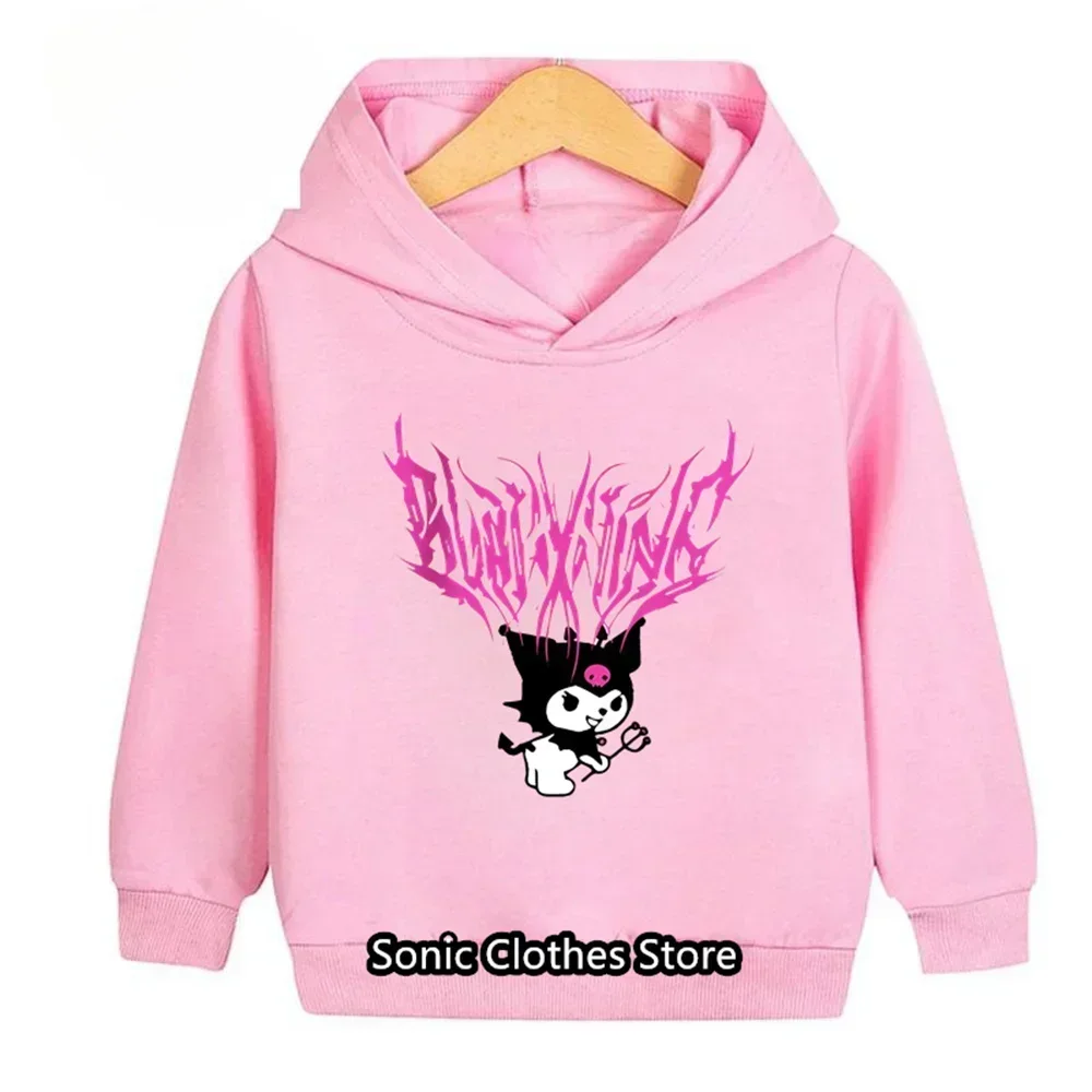 Girls Hello Kitty Kuromi Hoodie Kids Long Sleeve Sweatshirts Children Spring Autumn 3-14 Years Old Cartoon Casual Hooded Tops