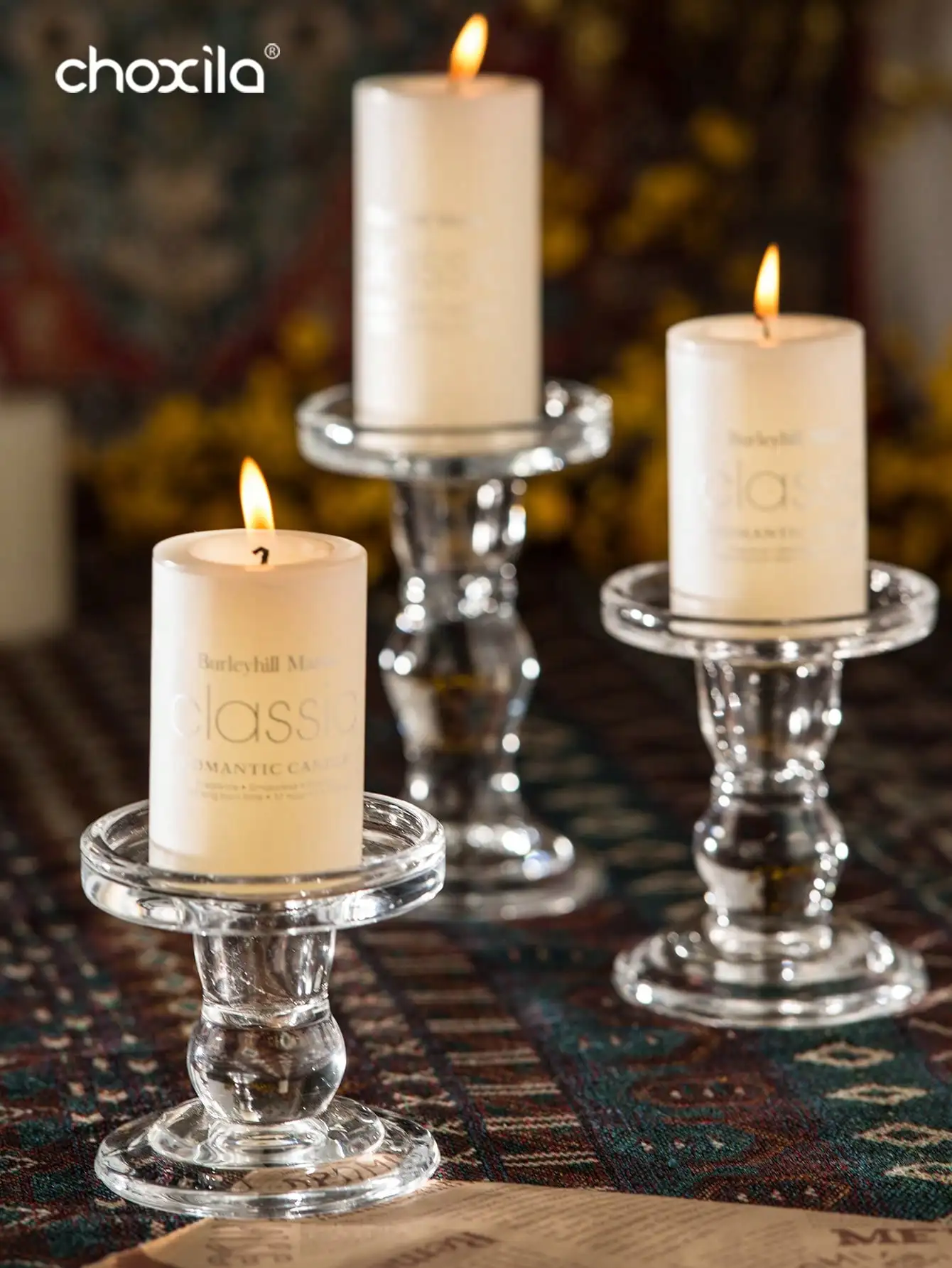 1pc Glass Candle Holder, Clear Candle Holder, Decorative Candlestick, Crystal Candlestick With Round Base Elegant Home Decor