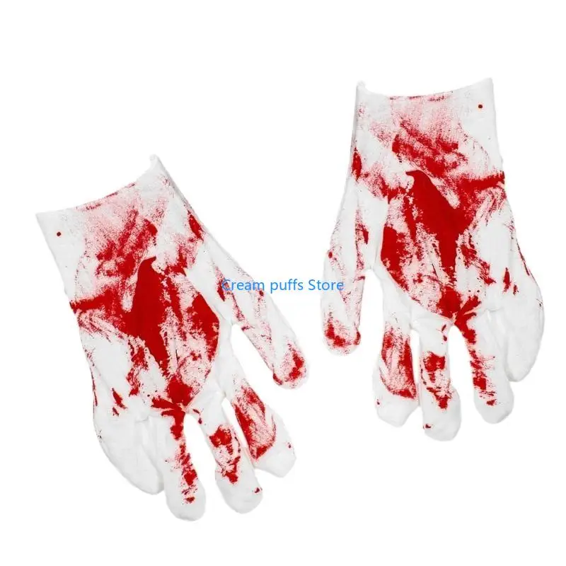 50LE Spooky Halloween Cosplay Scary Bloodstain Print Gloves for Thrilling Fun