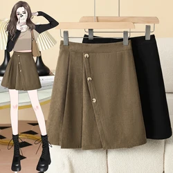 plus size Pleated skirt women's large size high waist thin belly cover a word skirt autumn and winter short skirt