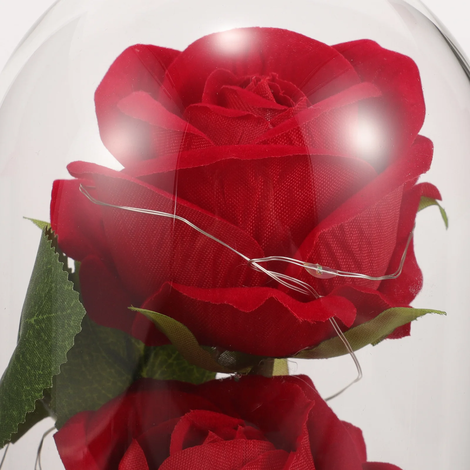 

LED Rose Table Lamp Red Silk Rose in Glass Dome Wooden Base Warm Romantic Atmosphere Wedding Birthday Club Desk Light