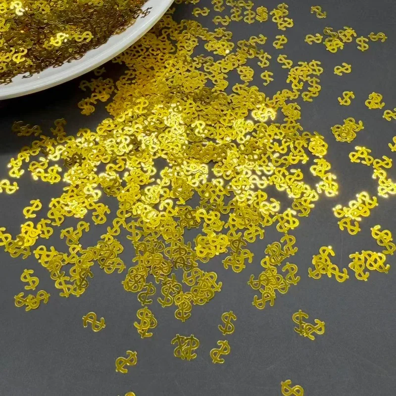 100g/bag Dollar Sign Sequins - Gold Glitter Flakes for Nail Art, Slime, Handmade Ball Fillers
