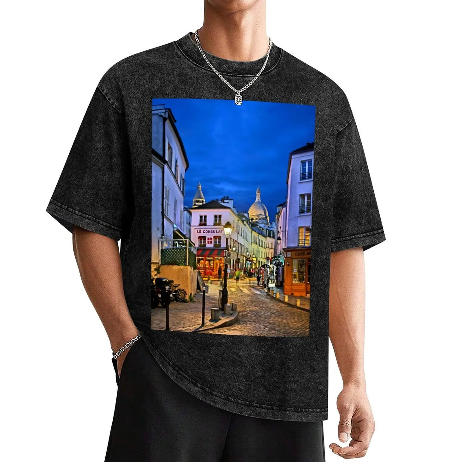 

Night falling in Montmartre - Paris T-Shirt oversized t shirt shirts graphic tee blacks t shirts men