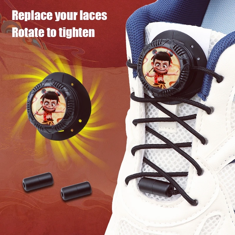 

China Nezha Automatic Shoelaces Without ties Install simple Swivel Buckle Laces Thick Rope Sneakers Shoelace Shoes Accessories