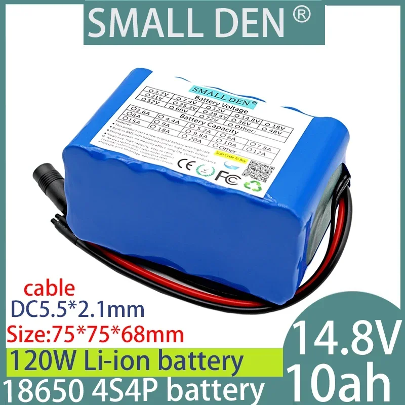 

14.8V 10Ah lithium-ion 18650 rechargeable battery pack 4S4P for portable solar power supply with built-in 10000mAh 120W