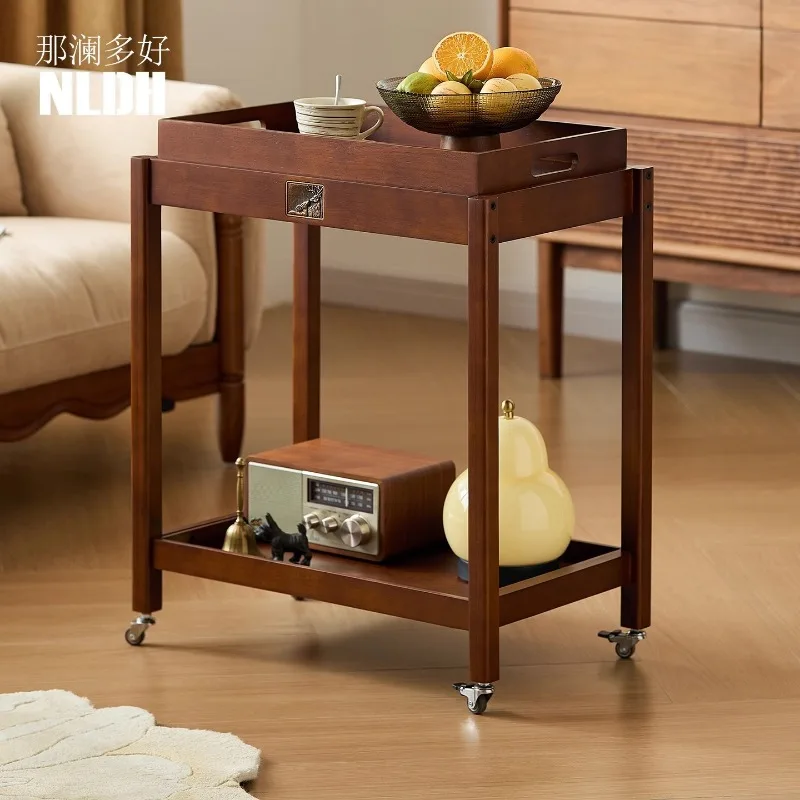 Mid-Century Vintage Wooden Trolley, Movable Tea Table & Snack Storage Cart for Living Room Sofa