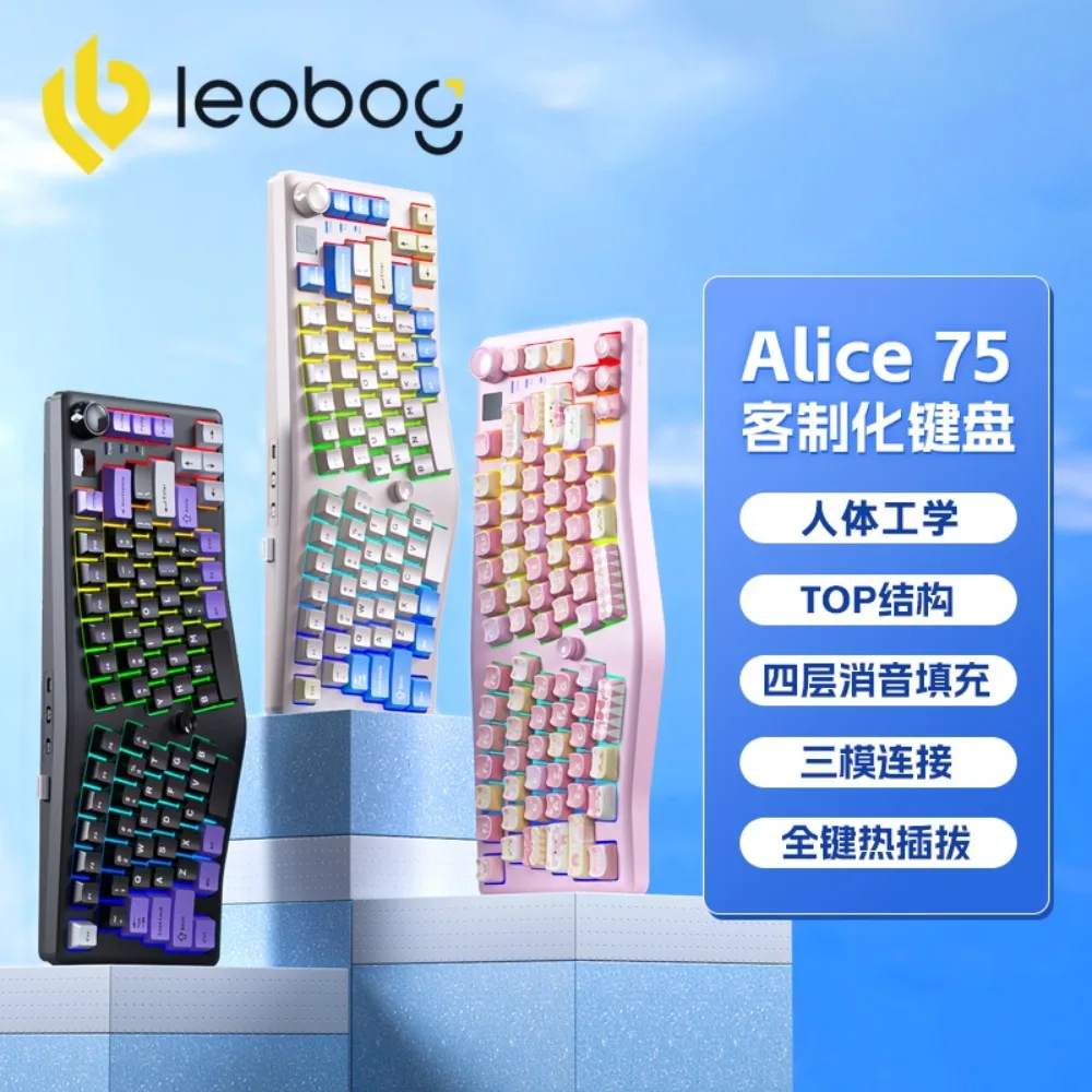 

Leobog Alice A75 Mechanical Keyboard Tri-Mode Wireless Hot Swap Ergonomics Office Keyboard Customized Gaming Accessories Gifts