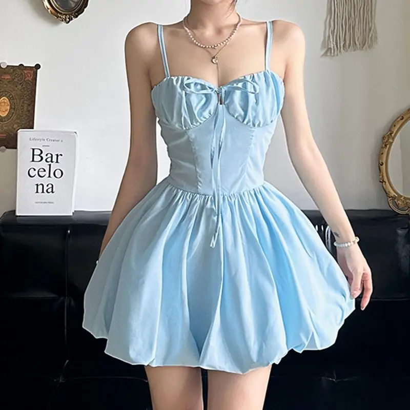 

Suspender Tutu Skirt With Lace Blue Cool And Sexy French Waist Simple Ballet Style Fairy Princess Skirt Summer