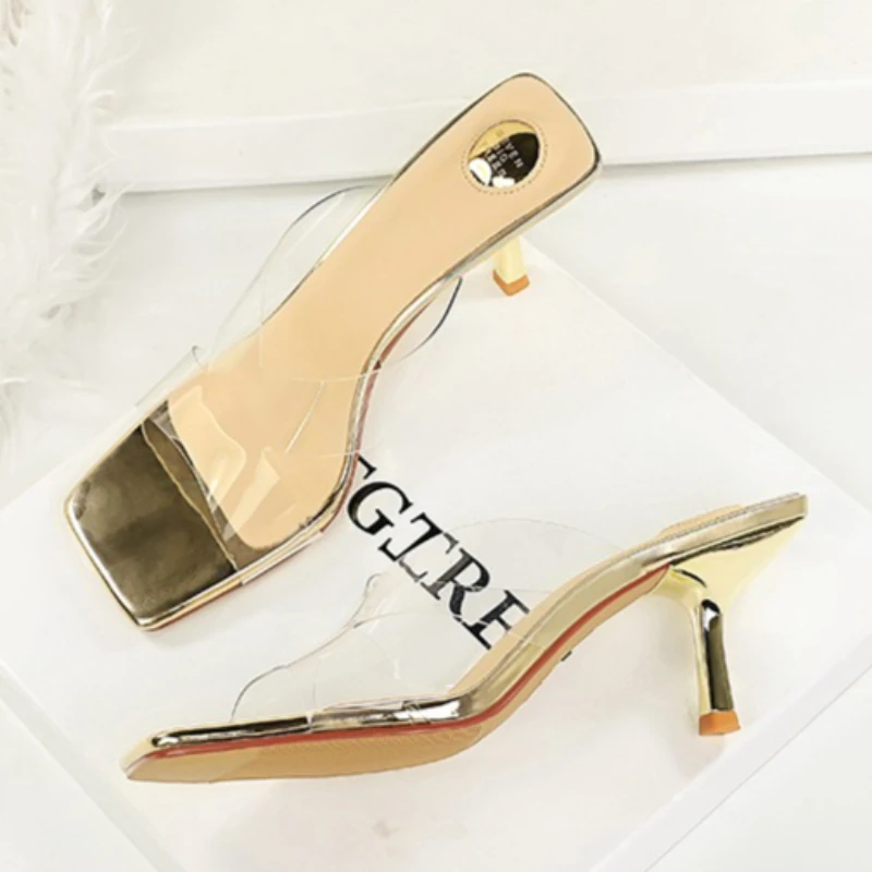BIGTREE New Summer Women Slippers Fashion Transparent Perspex Heels Female Square Toe Sandals Party Slides Shoes Size 34-40 view 2