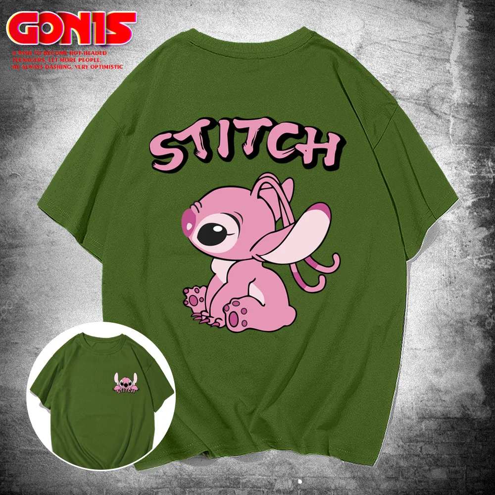 Stitch Short-sleeved T-shirt Summer Cartoon High School Student Casual Half-sleeve Boys Girls Anime Kawaii Cartoon