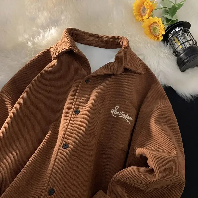 

Corduroy Men and Women Couple Jacket American Retro Trendy Brand Handsome and Simple Solid Color Shirt Jacket Top Coat Clothes