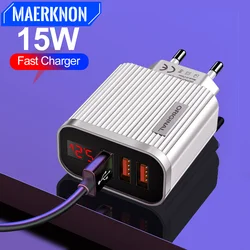 5V 3.1A 3 USB Charging Ports Universal Wall For iPhone 12 Samsung Xiaomi Huawei Mobile Phone Chargers LED Display Fast Charger