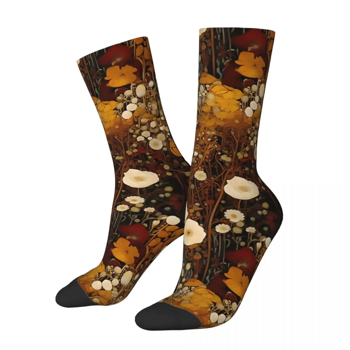 Funny Happy Sock for Men Gustav Klimt Autumn Florals Vintage Breathable Pattern Printed Crew Sock Novelty Gift