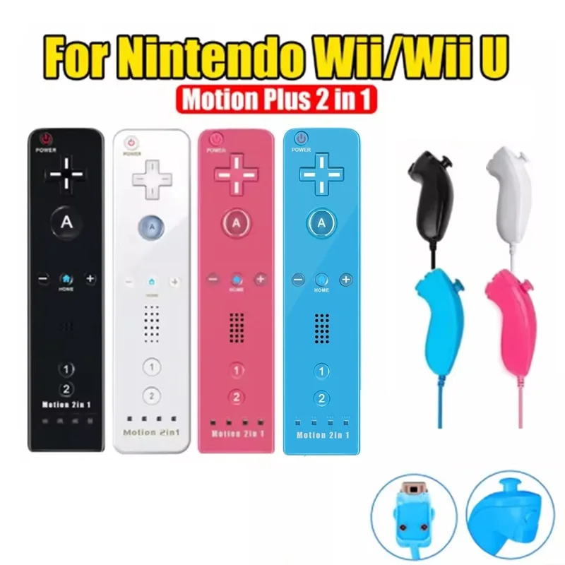 Control remoto inalámbrico 2 en 1 con funda de silicona incluida para Nintendo Wii/Wii U, accesorio opcional Motion Plus para juegos familiares.