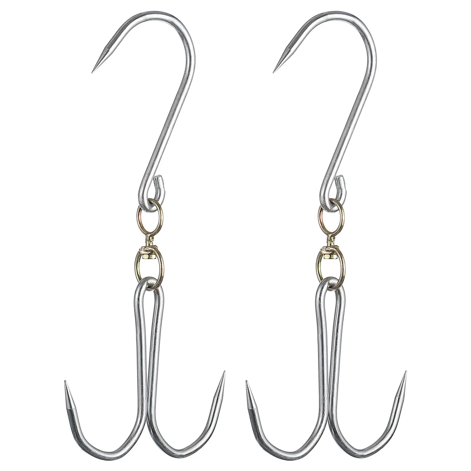 

Double Meat Hooks, 0.27''/0.33'' Thickness Galvanized Integrated Swivel Meat Hook for Hanging Drying Smoking Meat Products, 2Pcs