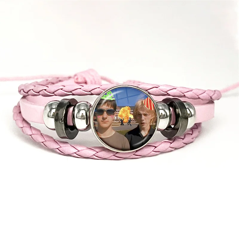 Zero Day Movie Cal Robertson Funny Meme Cute Bow Pink Leather Bracelet Glass Cabochon Button Multilayer Bangles Wristband Gift