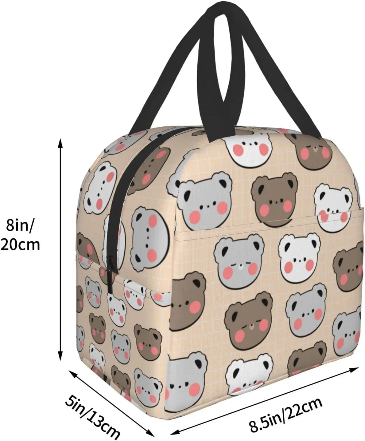 Kawaii Bear Pattern Lunch Box Bento Bag Insulated Lunch Boxes Reusable Waterproof Lunch Bag with Pocket for School Office Picnic