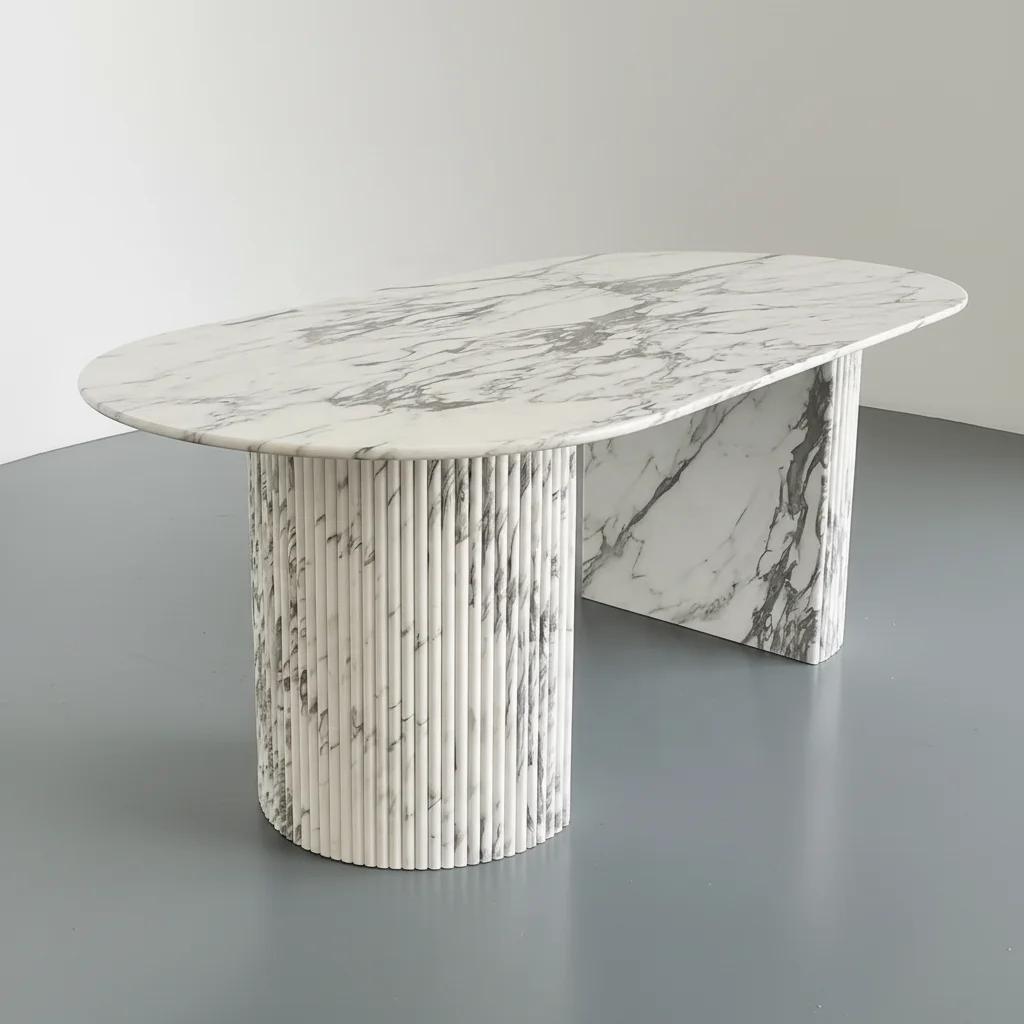 Customized Limestone Dining Table Fluted Oval Marble Travertine Stone Furniture for Home