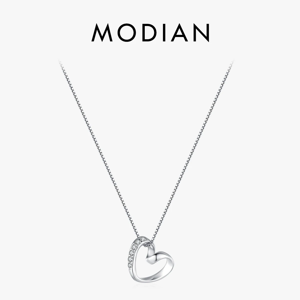 MODIAN 925 Sterling Silver Romantic Simple Heart Pendant Necklace Classic Link Chain Neck For Women Wedding Fine Jewelry Gifts