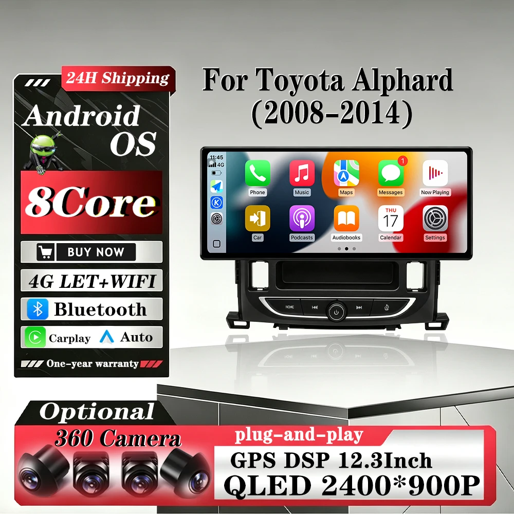 Car Radio For Toyota Alphard 2008-2014 wireless CarPlay Android 16 Auto car intelligent systems GPS Navigation Autoradio Tools