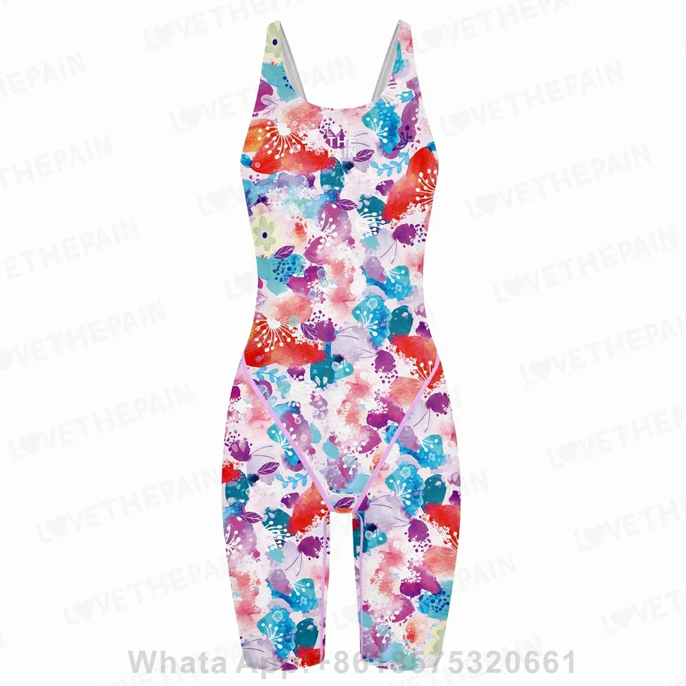 Girl Training Racing Swimwear Girl One Piece Competitive Swimsuits Summer Pool Professional Competition Knee Length Bodysuits