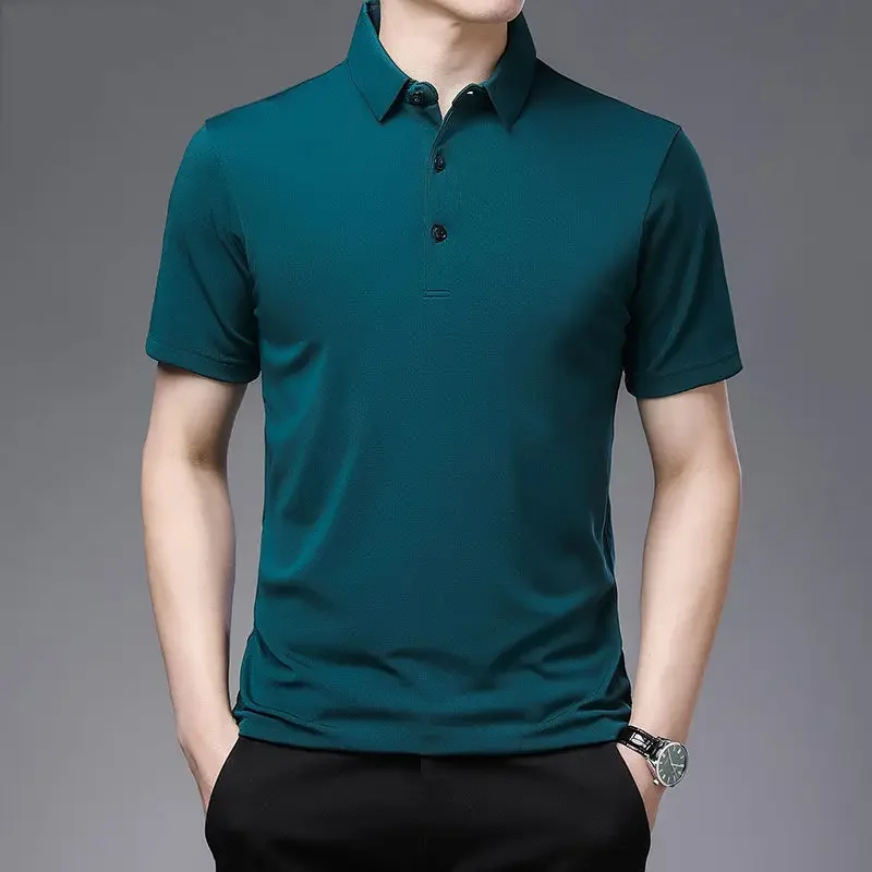 

Business Casual Men Solid Short Sleeve Polo Shirts Summer Office Social Male Clothes Basic Streetwear Fashion Loose Casual Tops