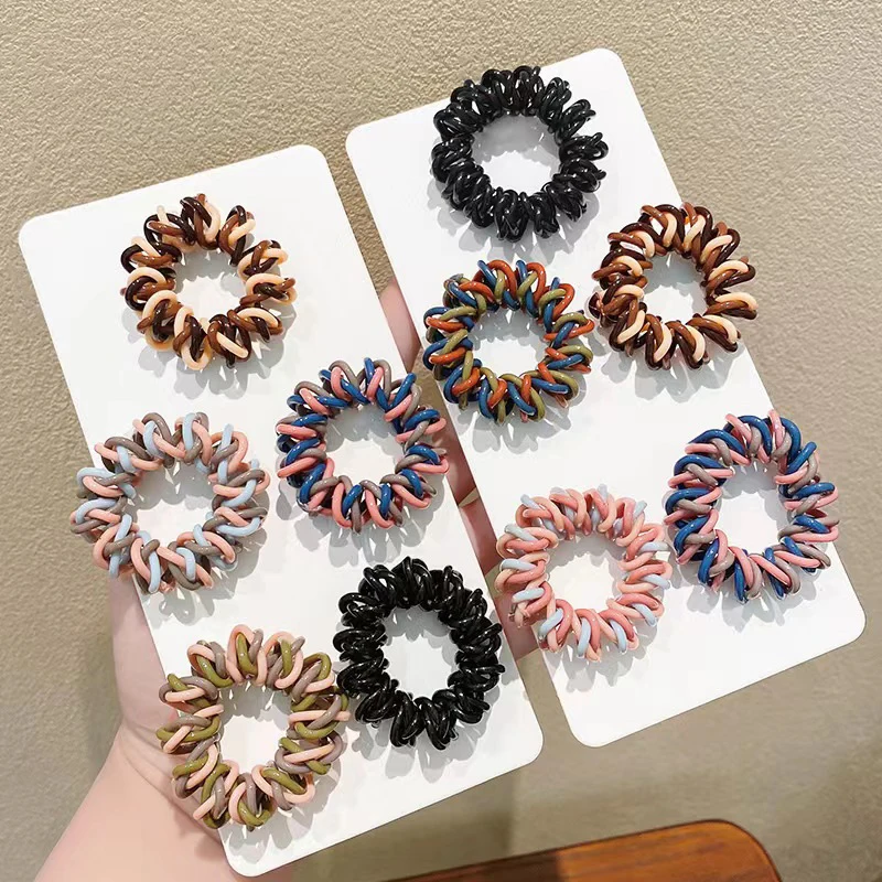 Fashion Simple Elastic Hair Bands Casual Girl Spiral Hair Ties Colorful Rubber Telephone Cord Scrunchies Hair Accessories