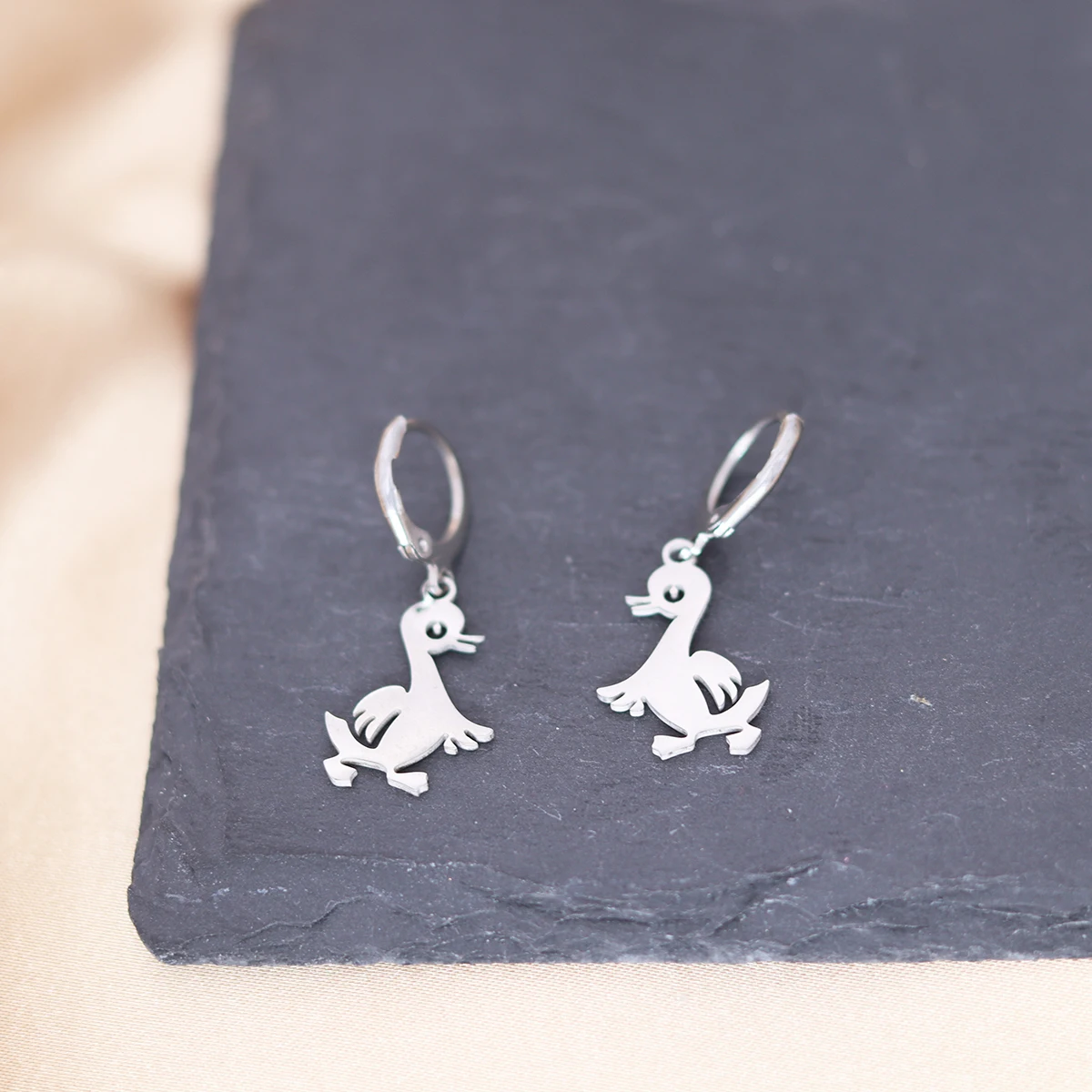 QIAMNI Cartoon Animal Swim Duck Drop Earrings For Women Girls Handmade Personality Creative Hoop Earring Gift Jewelry Pendientes